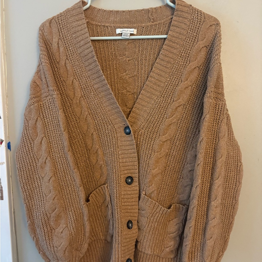American Eagle Outfitters Brown Cardigan Sweater with Ribbed Knit